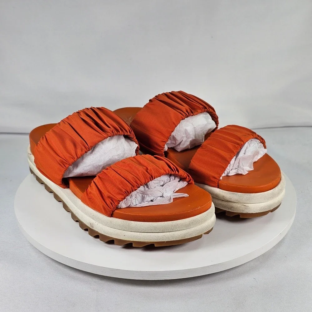 Sorel Kinetic Impact II‎ Slide Orange Ruched Platform Sandals NL471 Womens 8.5